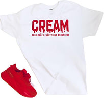 Load image into Gallery viewer, CASH RULES EVERYTHING AROUND ME CREAM WHITE TSHIRT WITH RED LETTERS