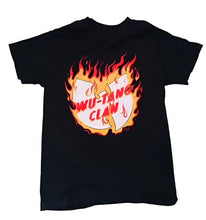 Load image into Gallery viewer, WU TANG CLAN LOGO BLACK TSHIRT WITH ORANGE AND RED FLAMES