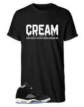 Load image into Gallery viewer, Wu-Tang Clan C.R.E.A.M. T-Shirt Classic. CASH RULES EVERYTHING AROUND ME BLACK SHIRT WITH WHITE LETTERS. Perfect match for your favorite pair of jordans.
